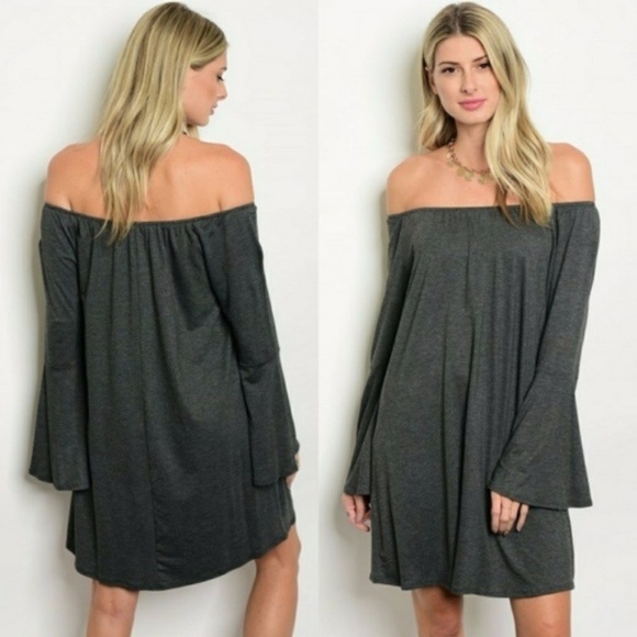 Gray Off Shoulder Dress - Picture 1 of 2